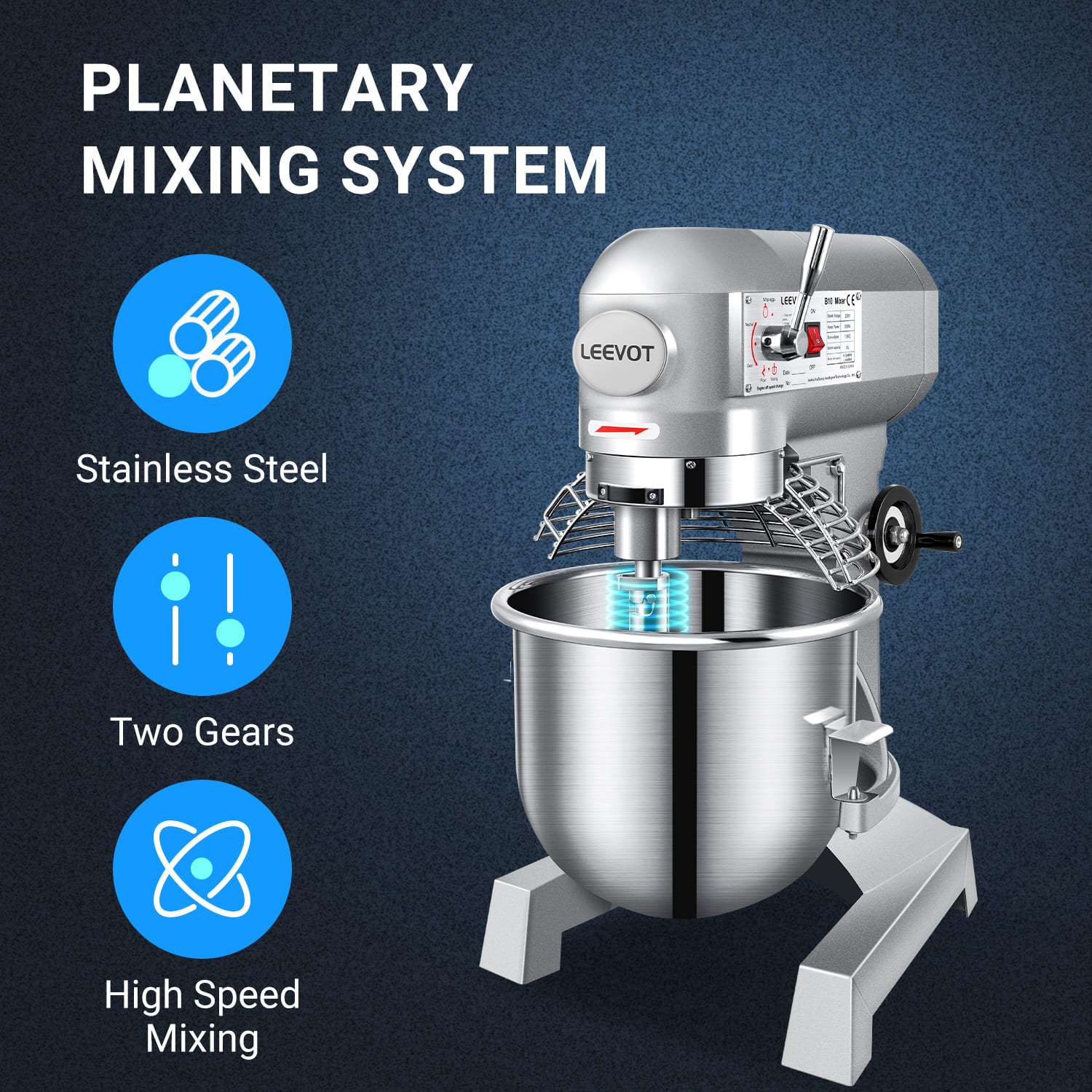 Leevot B10 Commercial Stand Mixer - Versatile Operation with Guard & Standard Accessories