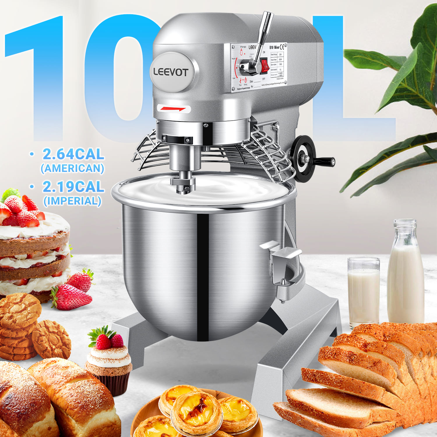 Leevot B10 Commercial Stand Mixer - Versatile Operation with Guard & Standard Accessories