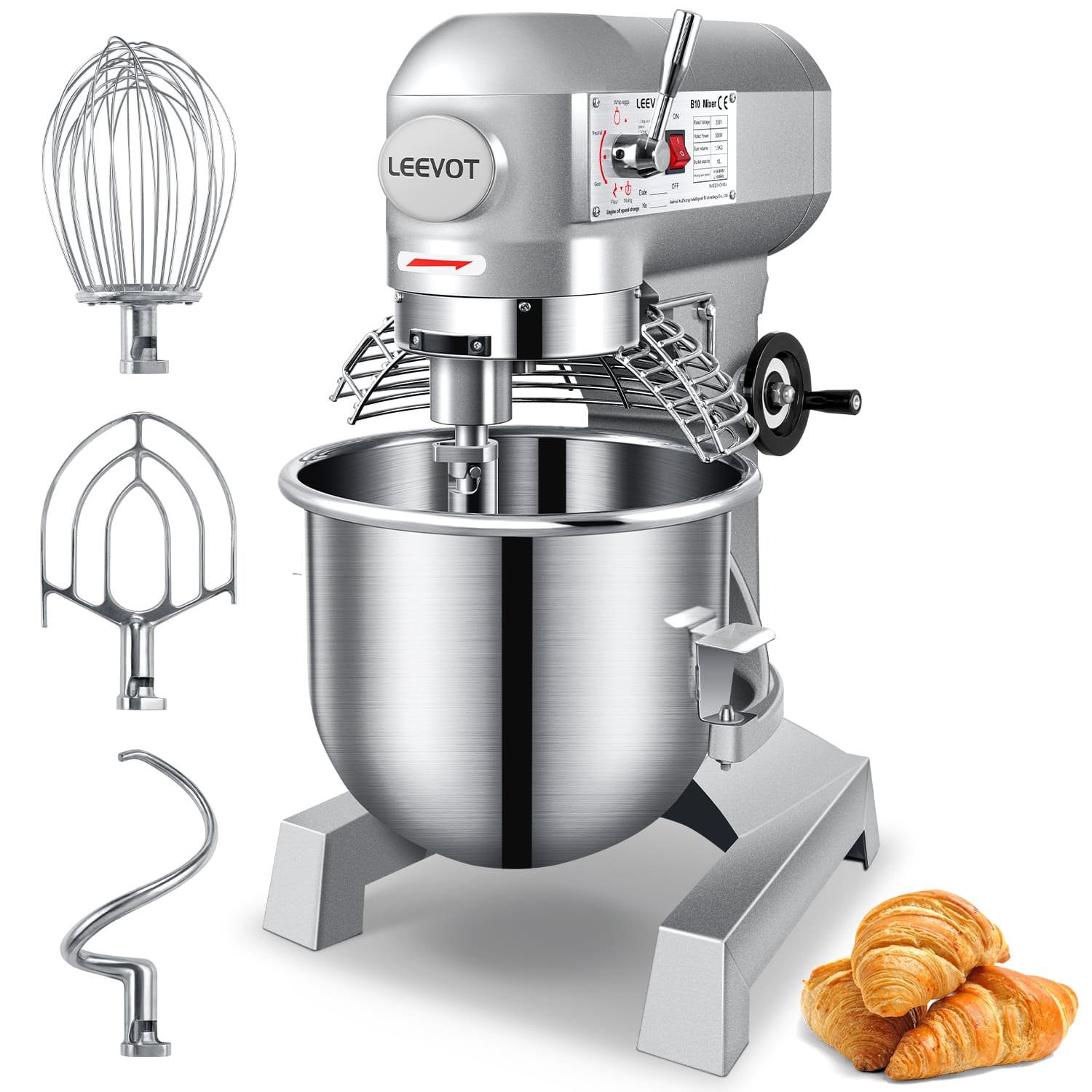 Leevot B10 Commercial Stand Mixer - Versatile Operation with Guard & Standard Accessories