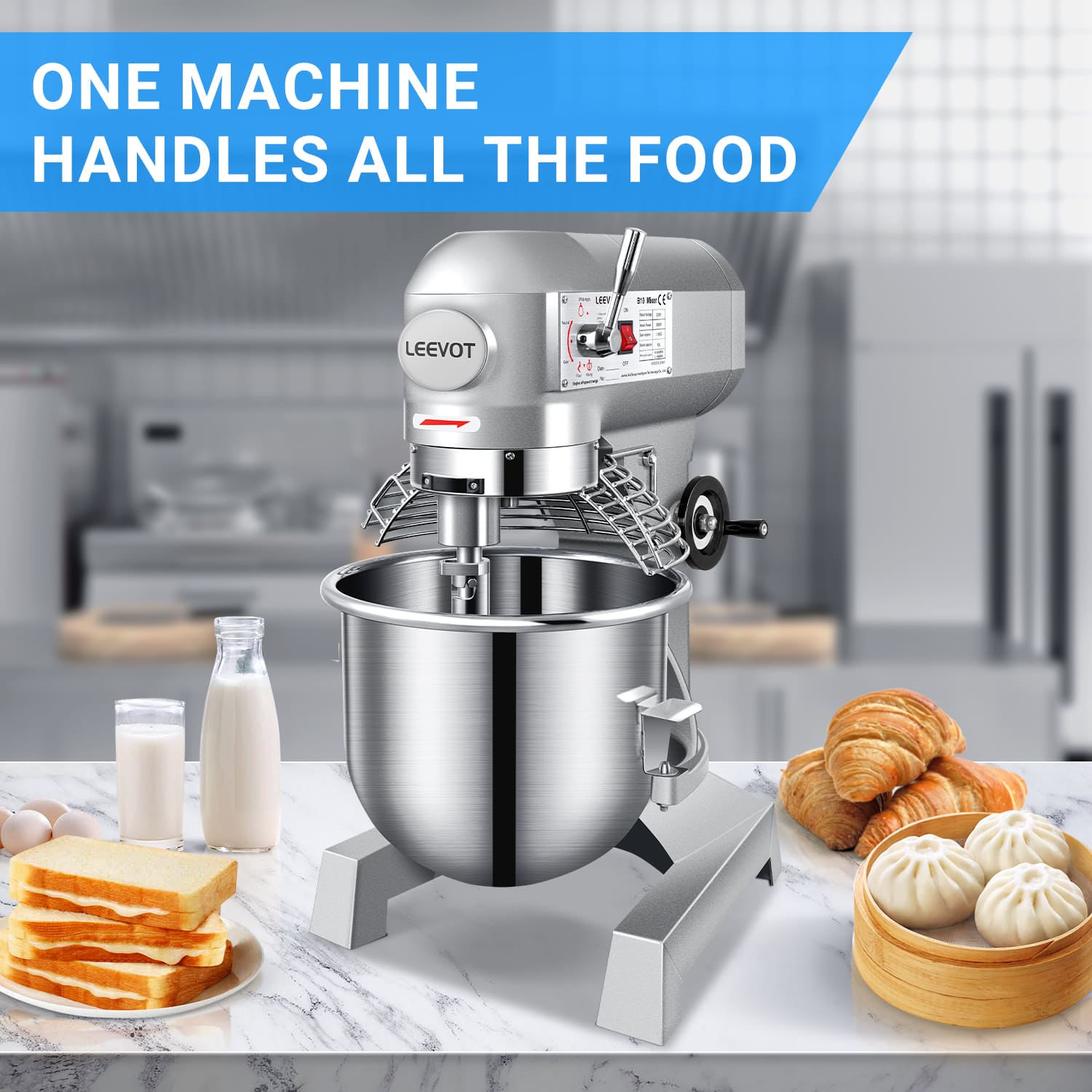Leevot B10 Commercial Stand Mixer - Versatile Operation with Guard & Standard Accessories