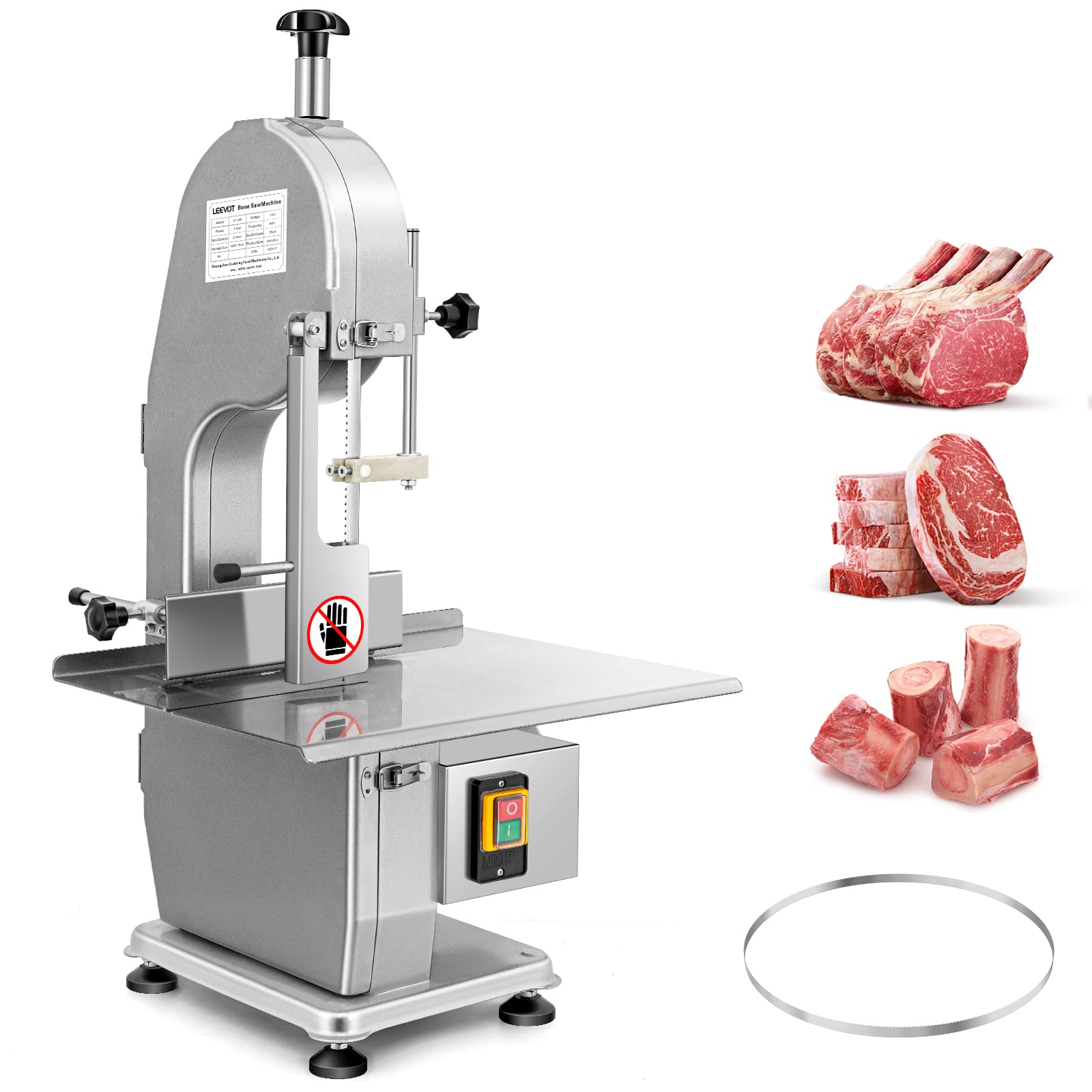 Leevot Electric Bone and Meat Saw Machine - 1500W Commercial Bandsaw Cutter for Frozen Meat, Chicken, Fish, Beef, and More