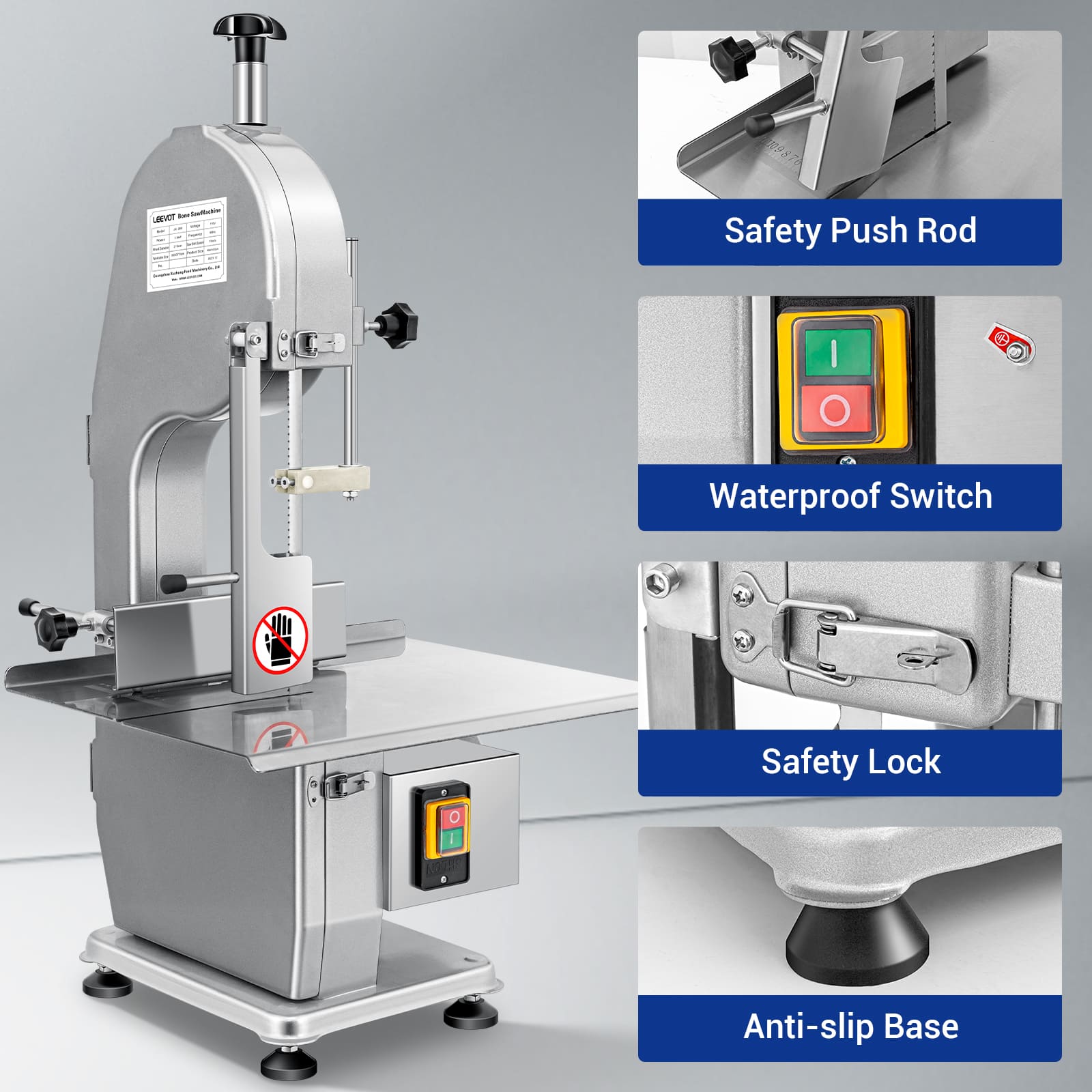 Leevot Electric Bone and Meat Saw Machine - 1500W Commercial Bandsaw Cutter for Frozen Meat, Chicken, Fish, Beef, and More