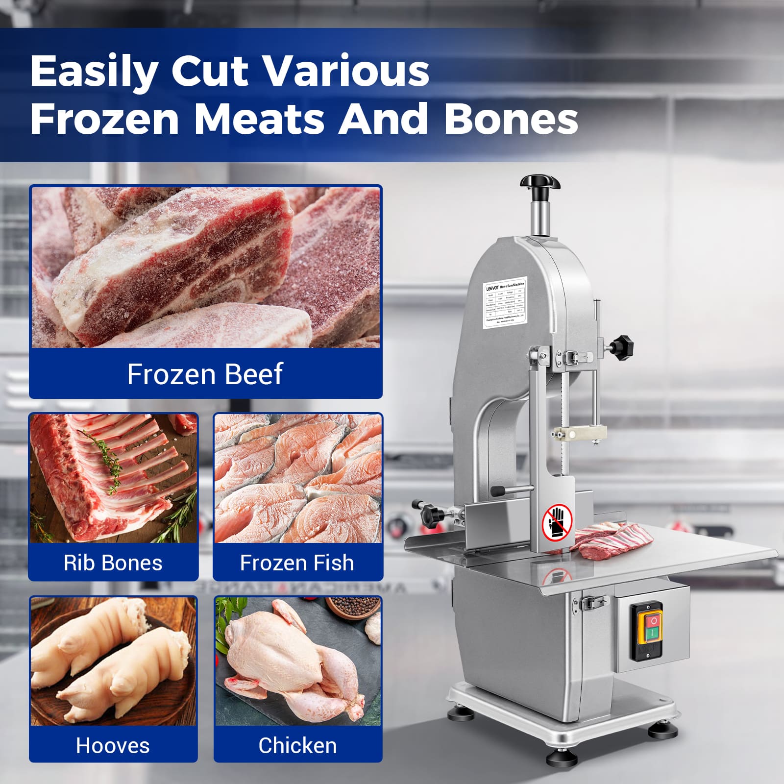 Leevot Electric Bone and Meat Saw Machine - 1500W Commercial Bandsaw Cutter for Frozen Meat, Chicken, Fish, Beef, and More