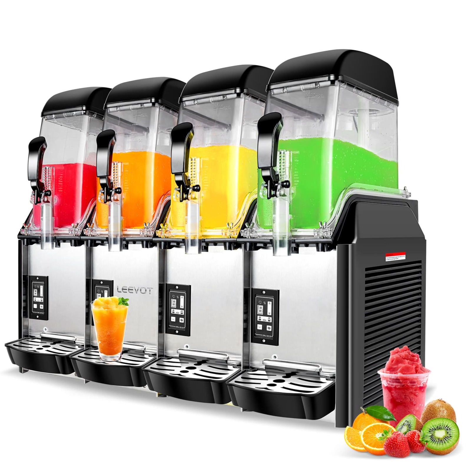 LEEVOT Quadruple Tank 3.2 Gallon Commercial Slushy Machine - Frozen Beverage Dispenser for Bars, Restaurants, and Parties