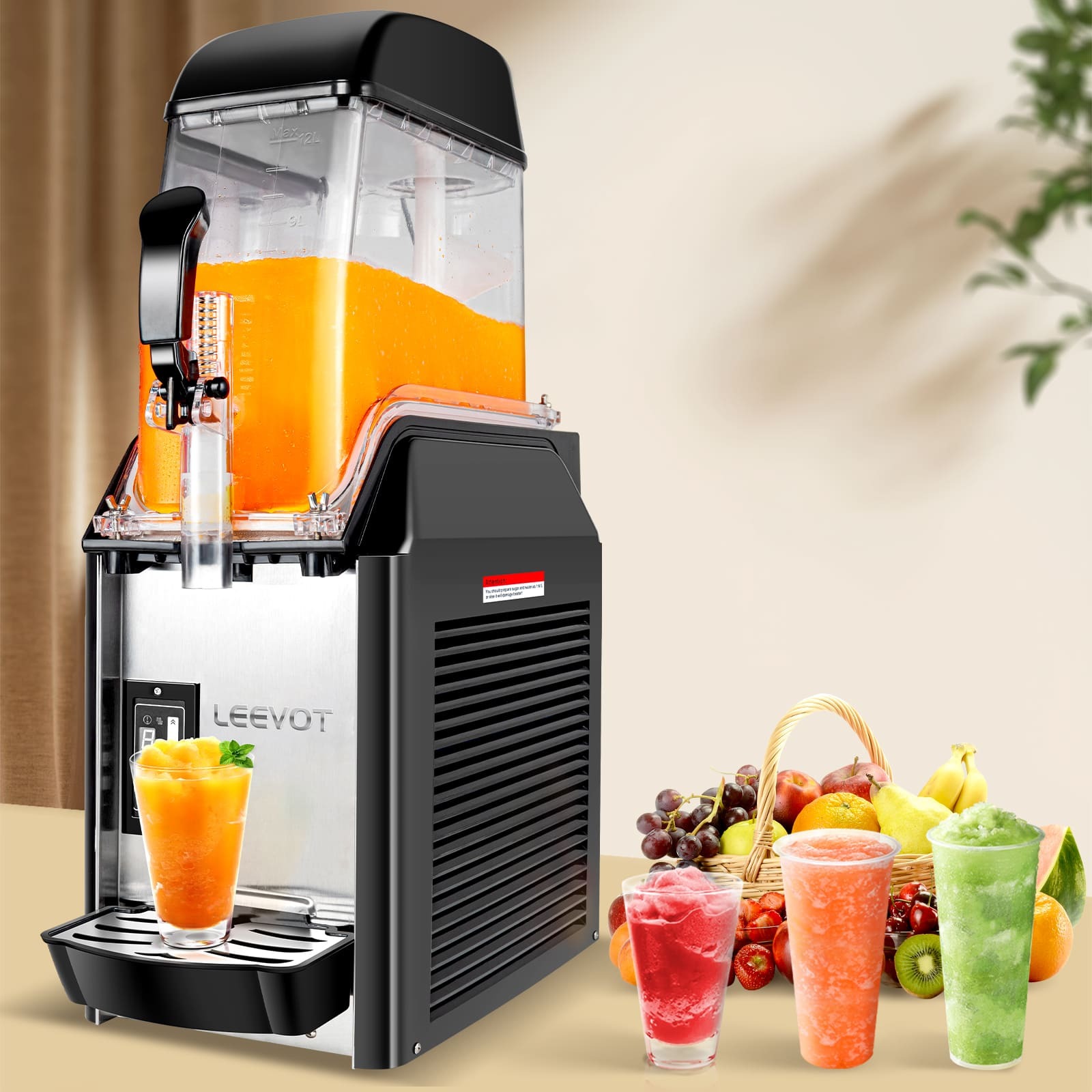 LEEVOT 3.2-Gallon Single-Tank Commercial Slushy Machine - Frozen Beverage Dispenser