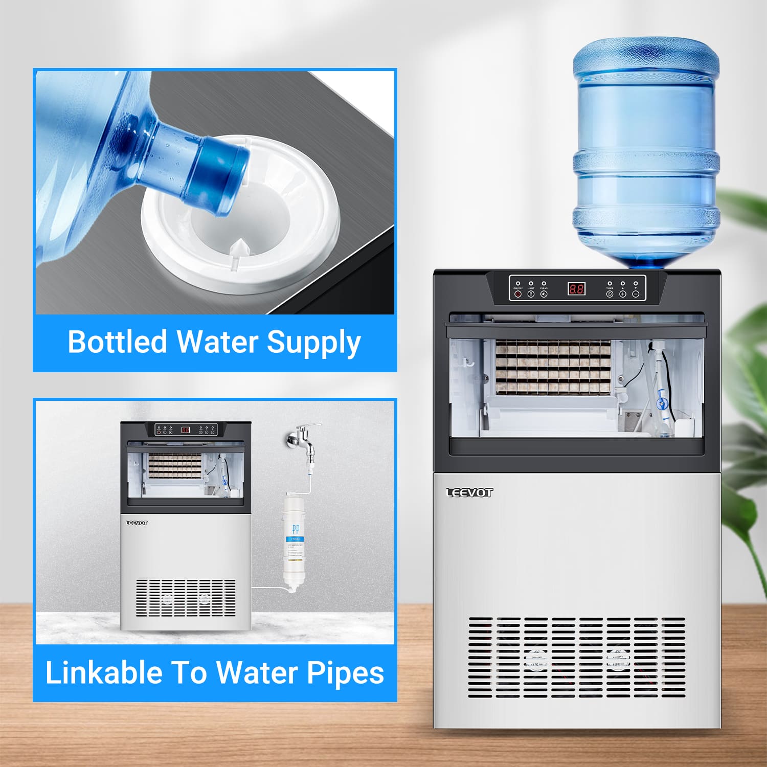 Leevot CIM-550F Undercounter Ice Maker - Commercial Grade, Air Cooled, Perfect for Bars, Offices, and Coffee Shops