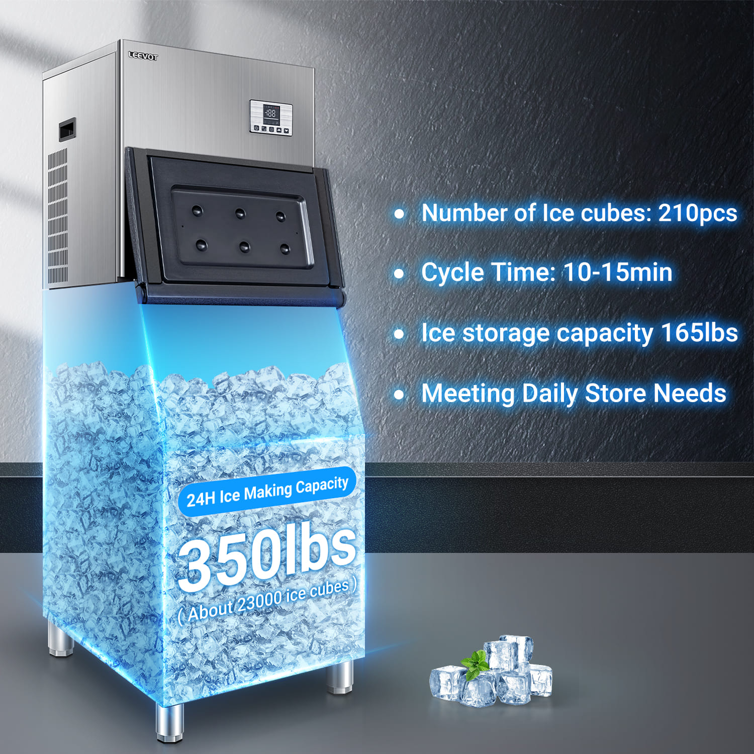 Leevot CIM-2100F Modular Ice Maker Machine - Commercial Grade, Air Cooled, Ideal for Bars, Offices, and Coffee Shops