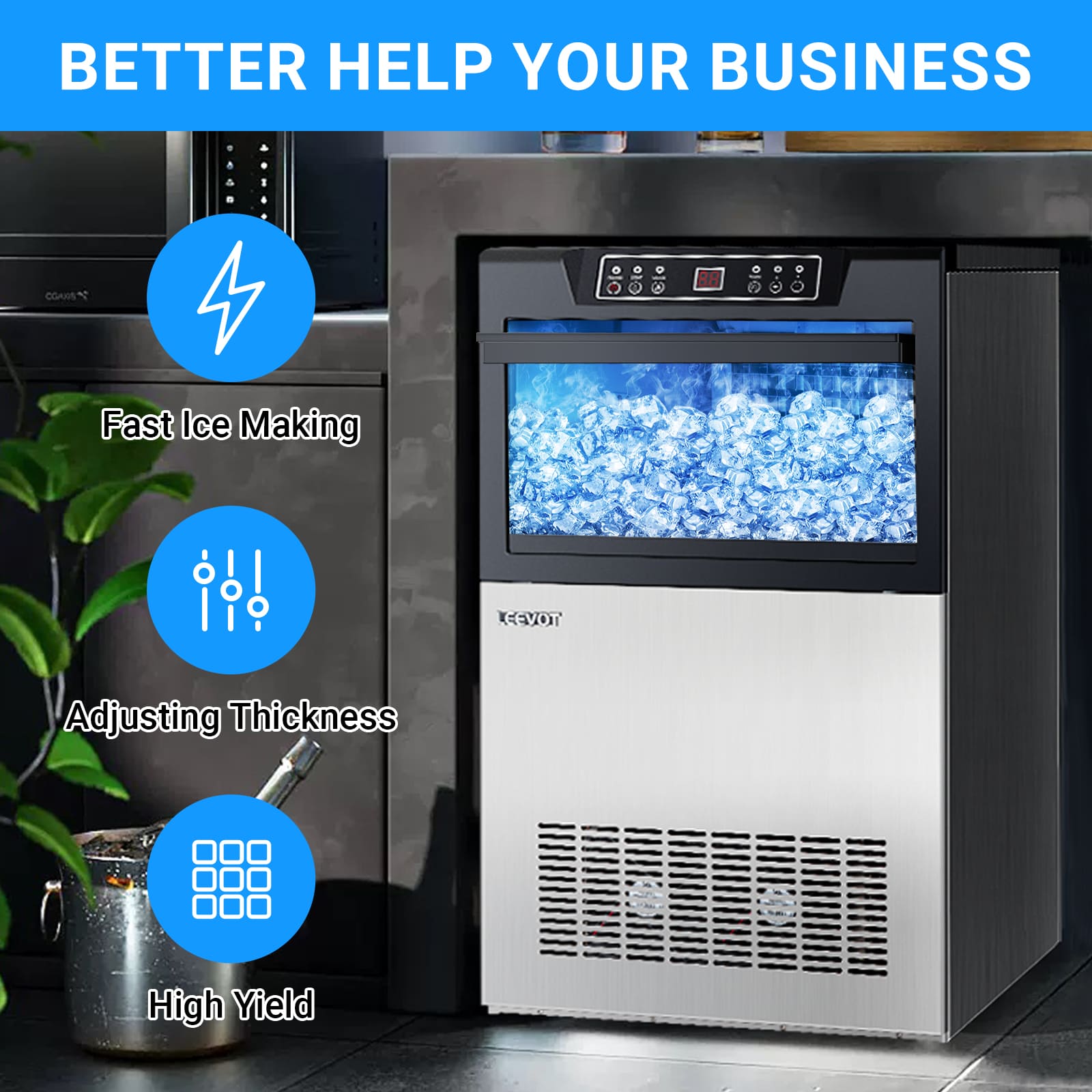 Leevot CIM-550F Undercounter Ice Maker - Commercial Grade, Air Cooled, Perfect for Bars, Offices, and Coffee Shops