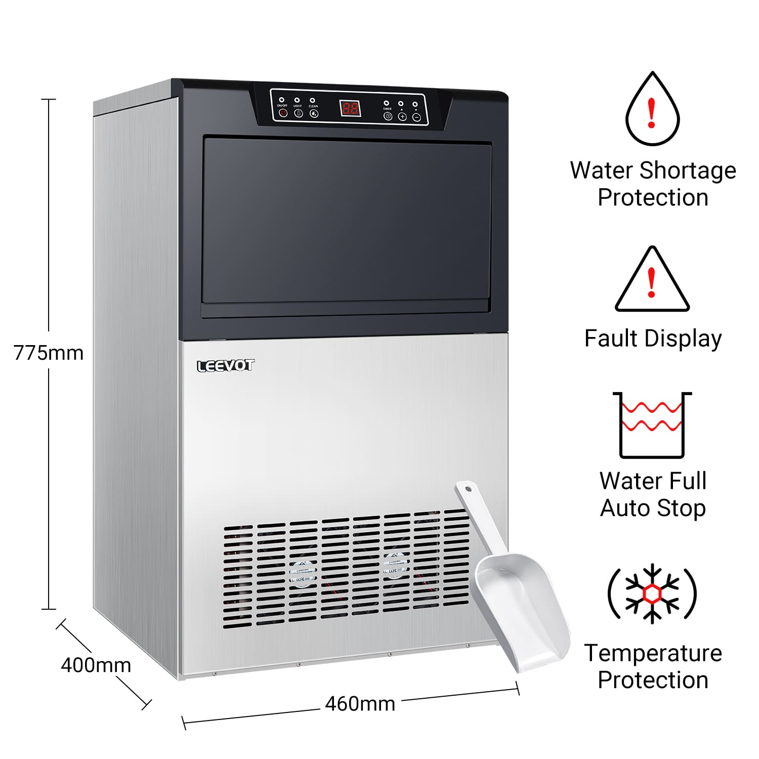 Leevot CIM-550F Undercounter Ice Maker - Commercial Grade, Air Cooled, Perfect for Bars, Offices, and Coffee Shops