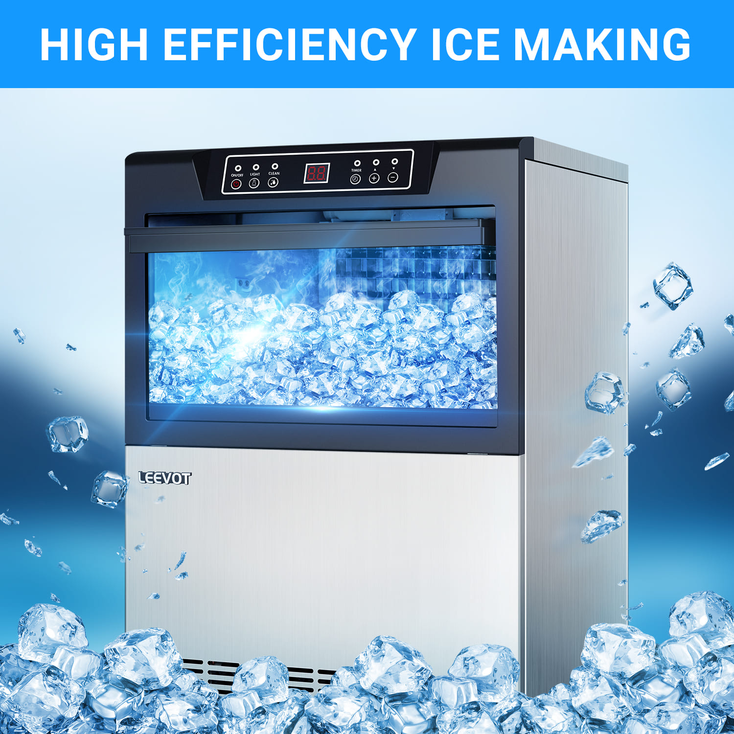 Leevot CIM-550F Undercounter Ice Maker - Commercial Grade, Air Cooled, Perfect for Bars, Offices, and Coffee Shops