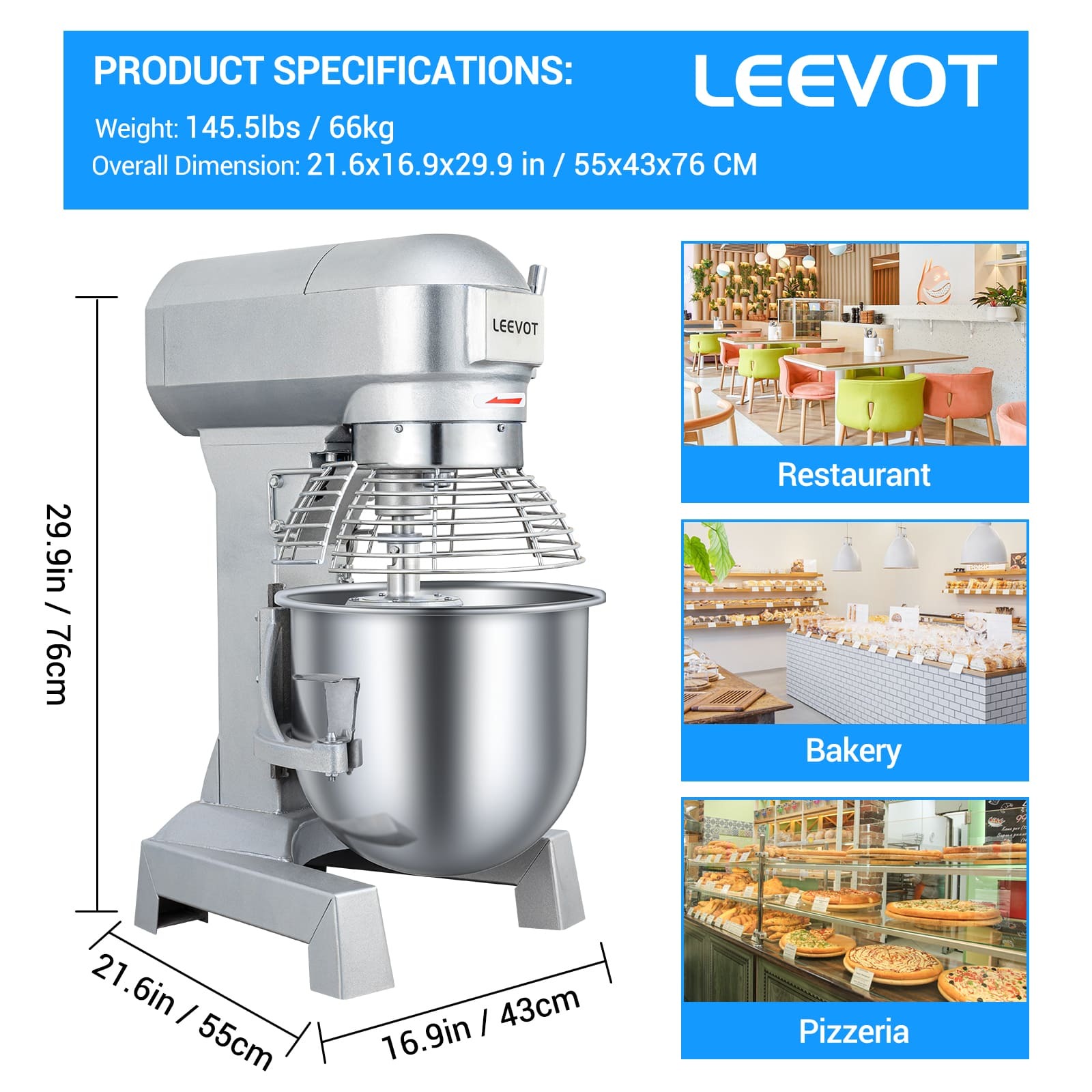 Leevot B20 professional Stand Mixer - Timing Function, Heavy Duty Electric Stand Mixer with Guard & Standard Accessories