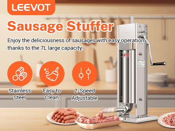 Insaccatrice Salsicce LEEVOT 7L - Macchina Professionale In Acciaio Inox, 2 Velocità E 4 Tubi - Foto 10