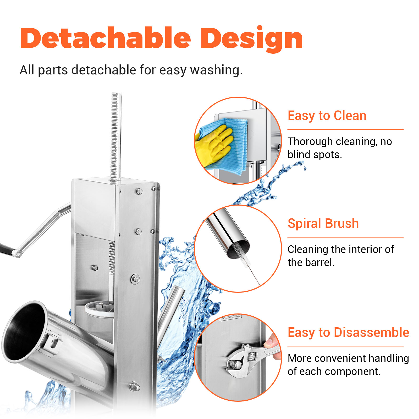 Leevot 3 Liters Vertical Manual Sausage Stuffer - Stainless Steel, 2 Speeds, 4 Filling Tubes