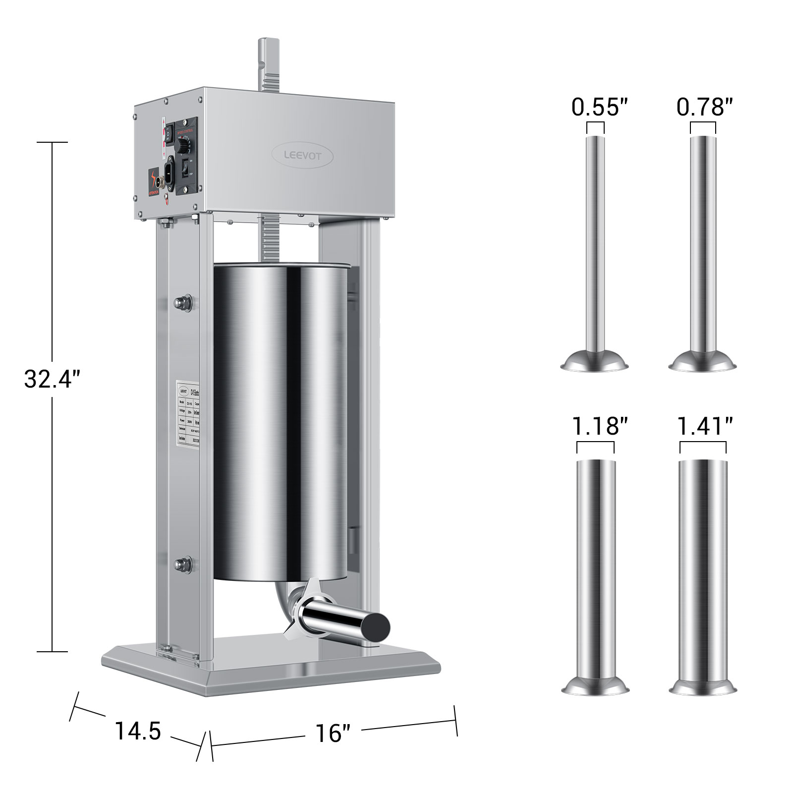 Leevot Electric Sausage Stuffer, 9 Speeds, 33Lb, Vertical, Stainless Steel with 4 Tubes, Home and Commercial Use