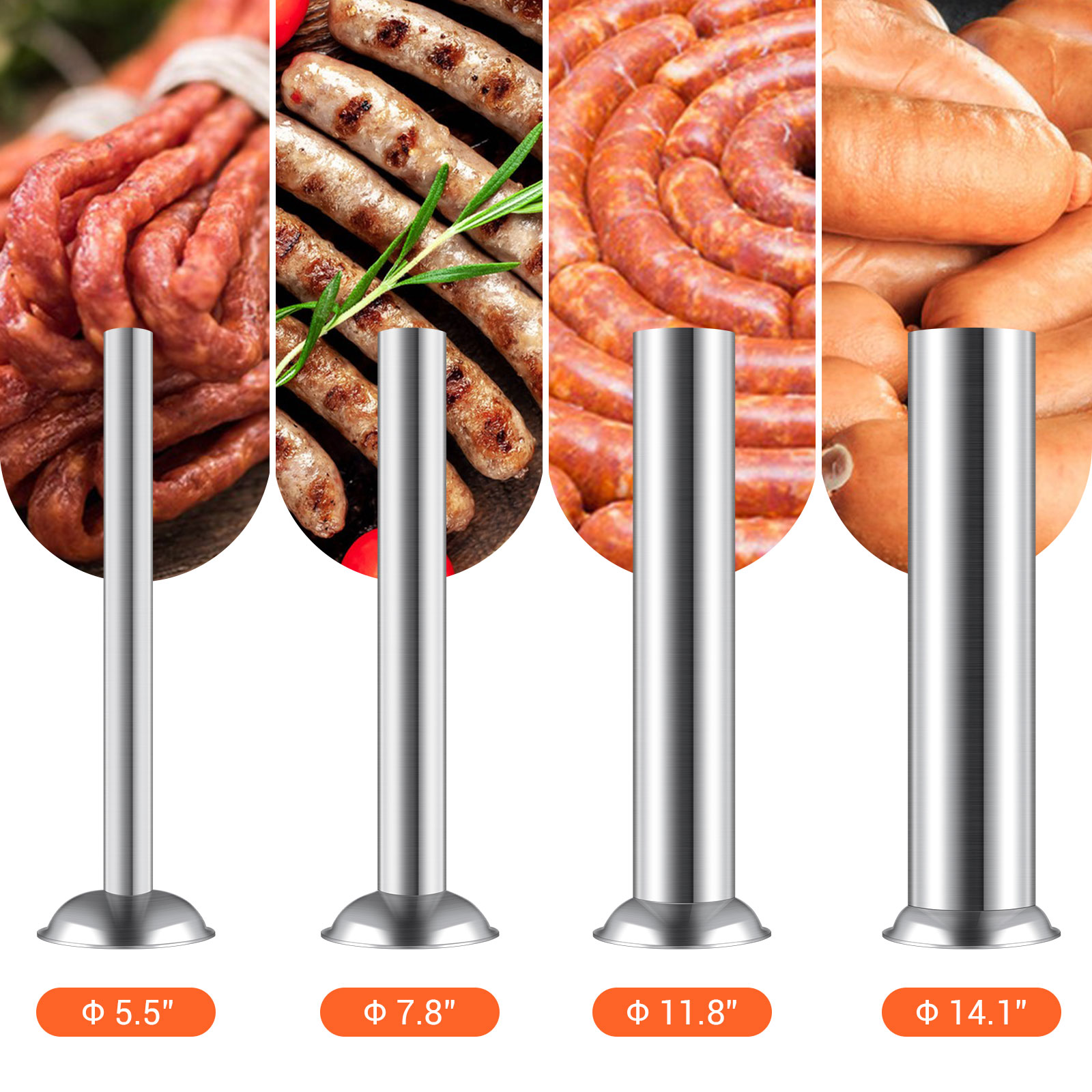 Leevot 15 lb. Vertical Manual Sausage Stuffer - Stainless Steel, 2 Speeds, 4 Filling Tubes
