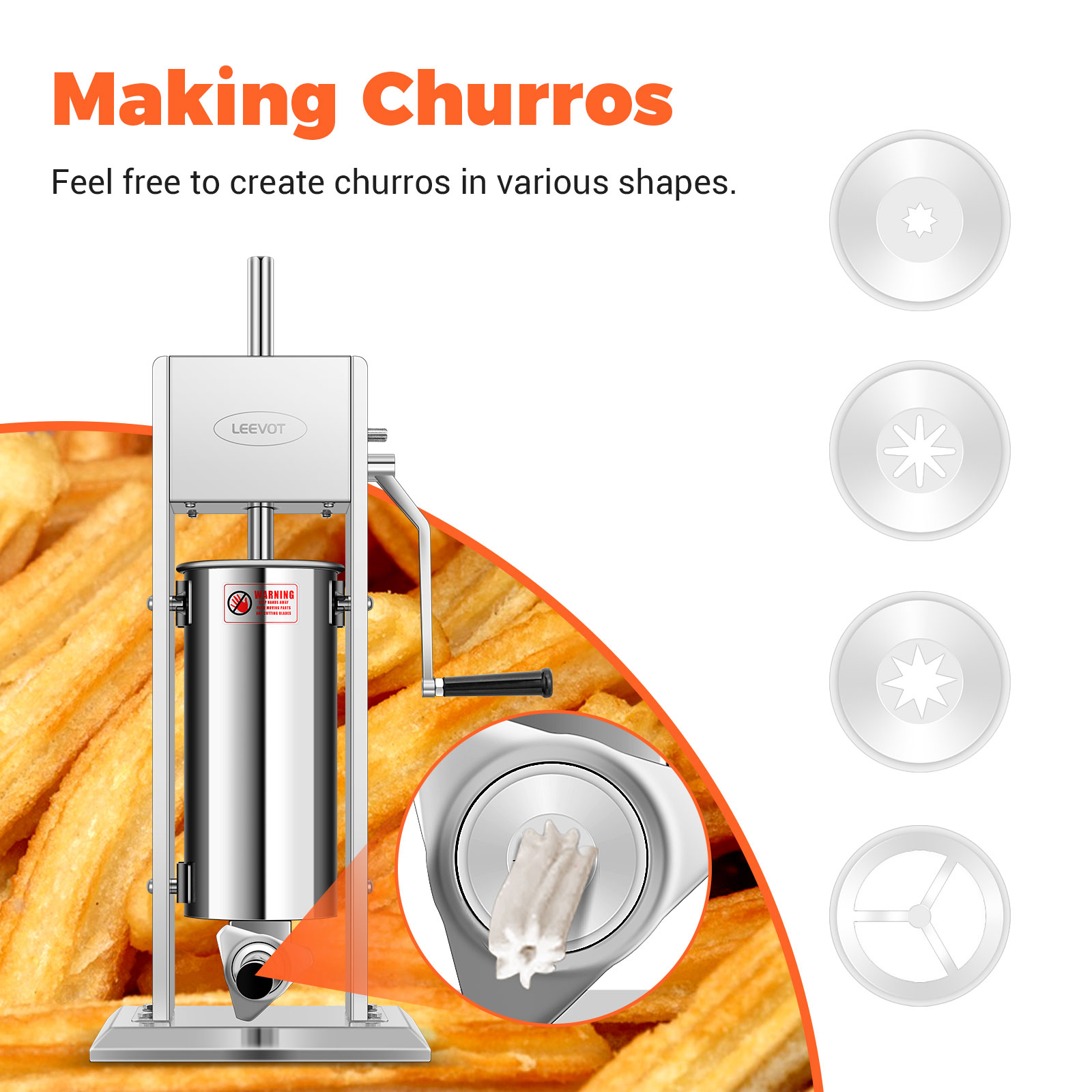 Leevot 11 lb. Vertical Manual Sausage Stuffer - Stainless Steel, 2 Speeds, 4 Filling Tubes