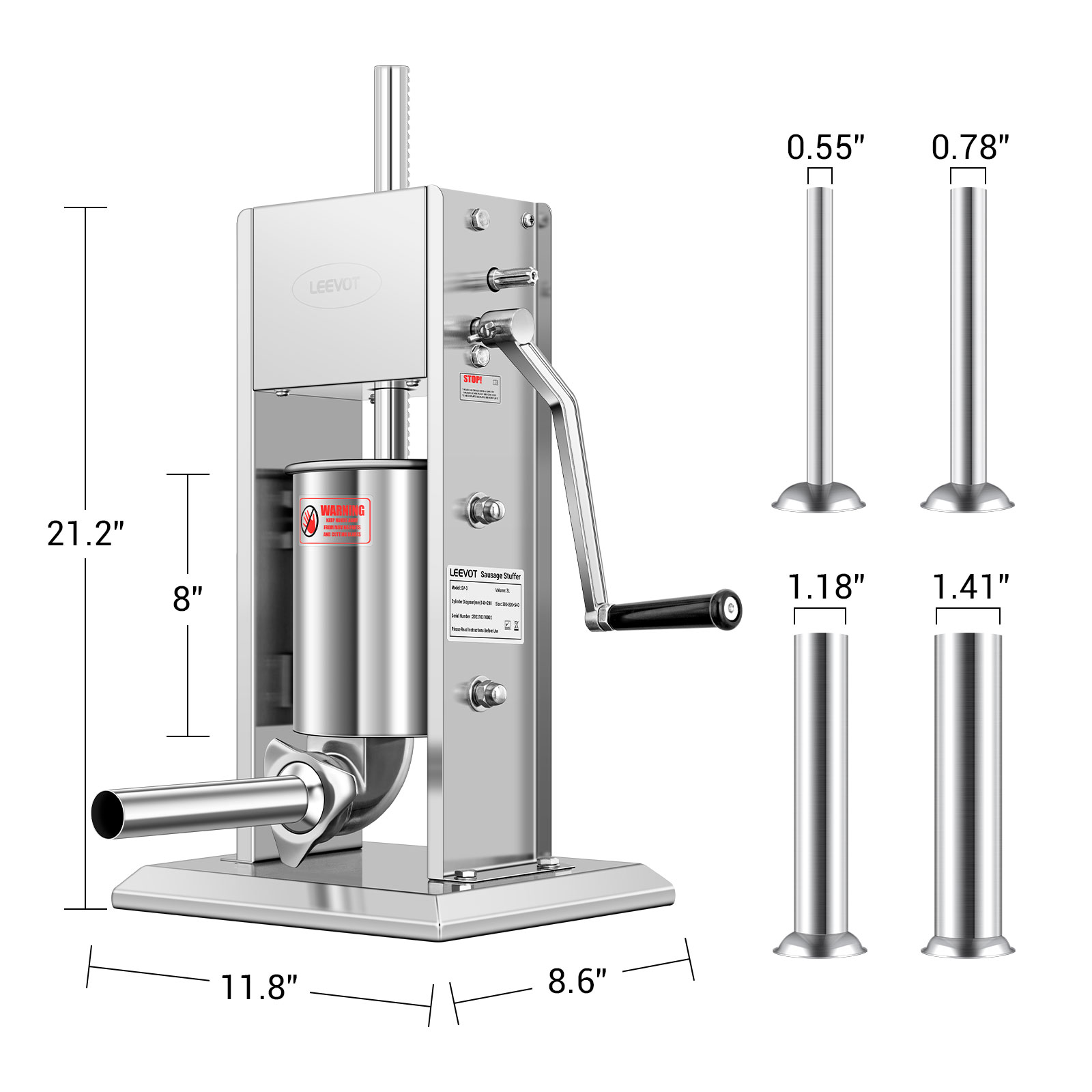 Leevot 3 Liters Vertical Manual Sausage Stuffer - Stainless Steel, 2 Speeds, 4 Filling Tubes