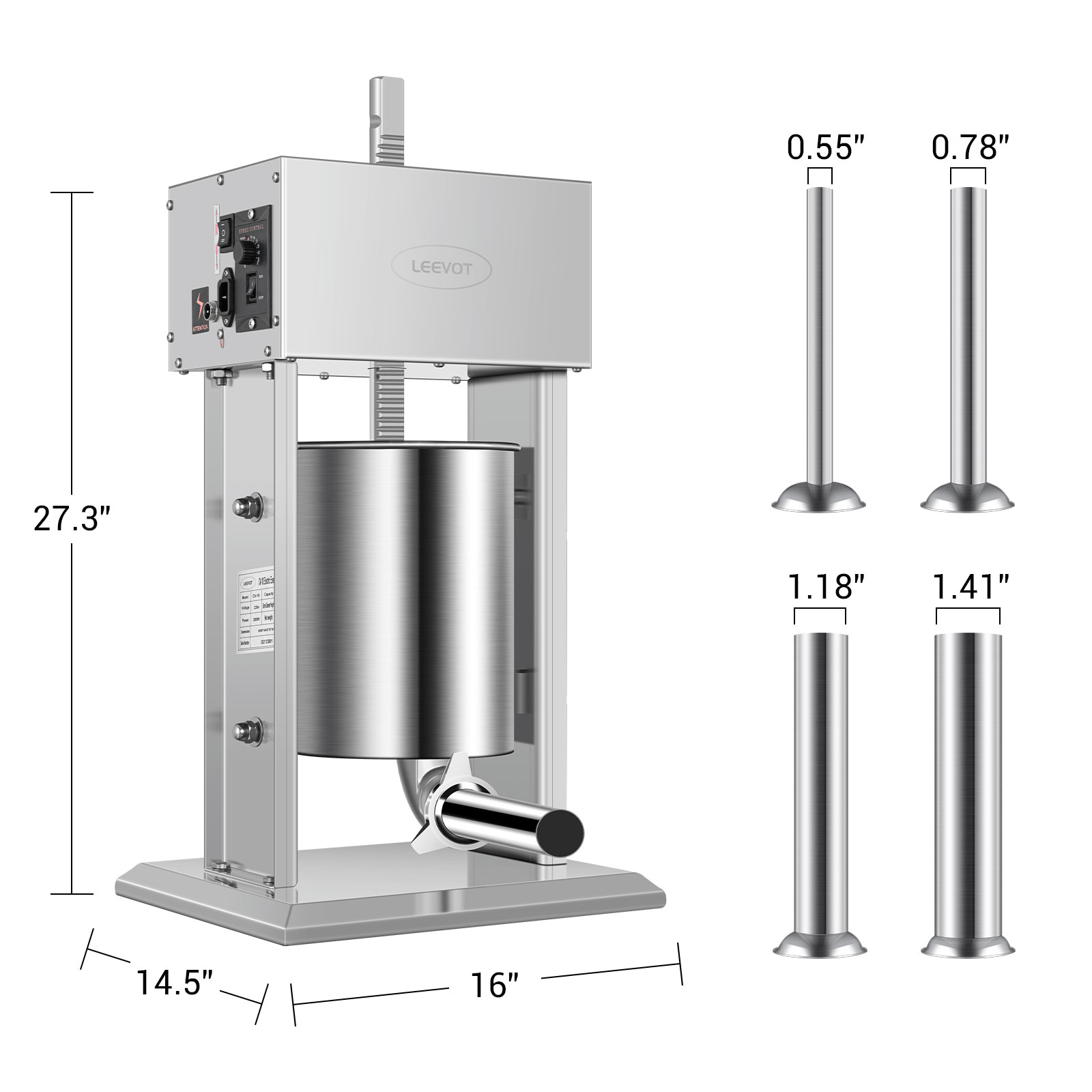 Leevot Electric Sausage Stuffer, 9 Speeds, 22Lb, Vertical, Stainless Steel with 4 Tubes, Home and Commercial Use