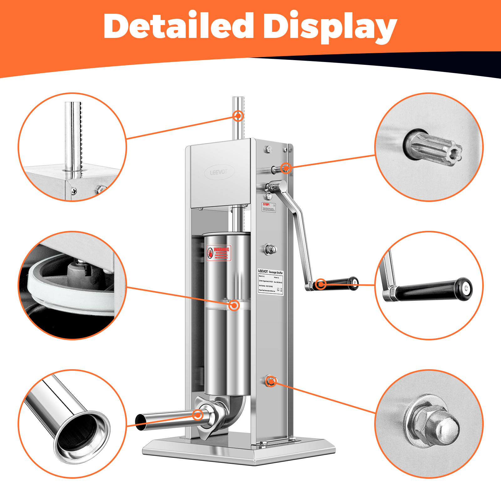 Leevot 11 lb. Vertical Manual Sausage Stuffer - Stainless Steel, 2 Speeds, 4 Filling Tubes