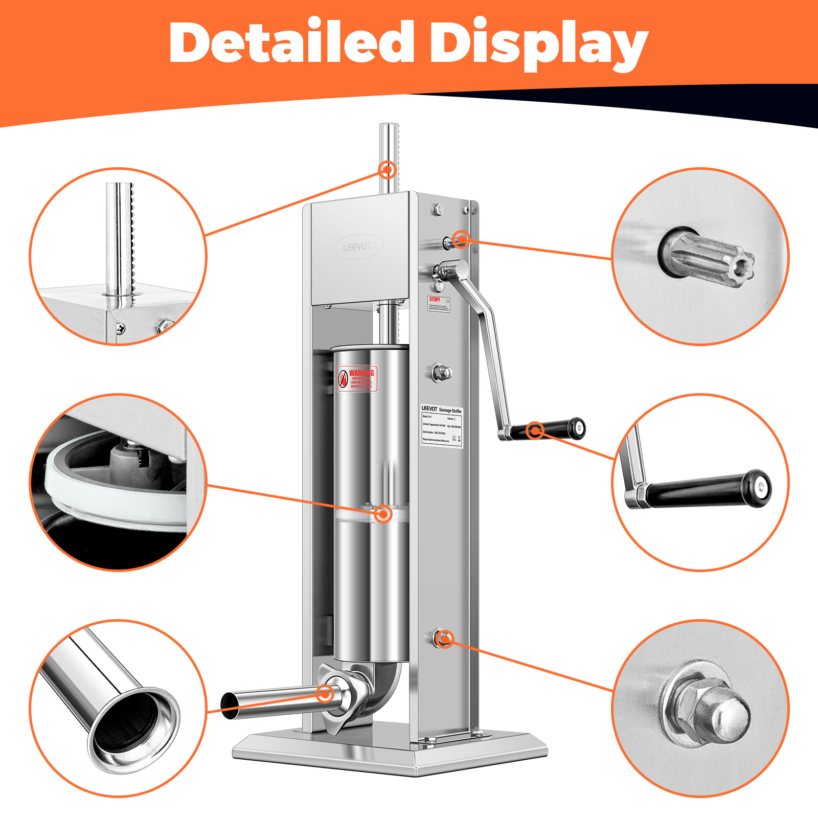 Leevot 15 lb. Vertical Manual Sausage Stuffer - Stainless Steel, 2 Speeds, 4 Filling Tubes