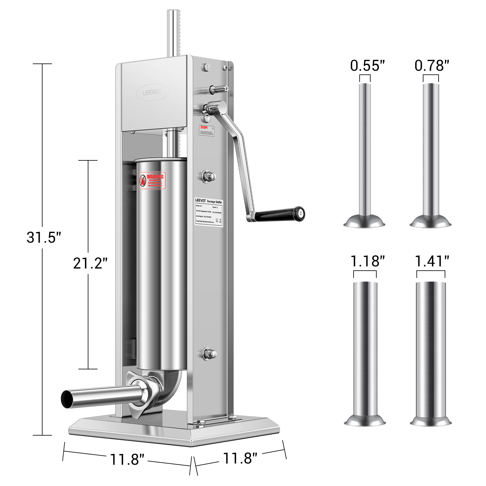 Leevot 15 lb. Vertical Manual Sausage Stuffer - Stainless Steel, 2 Speeds, 4 Filling Tubes