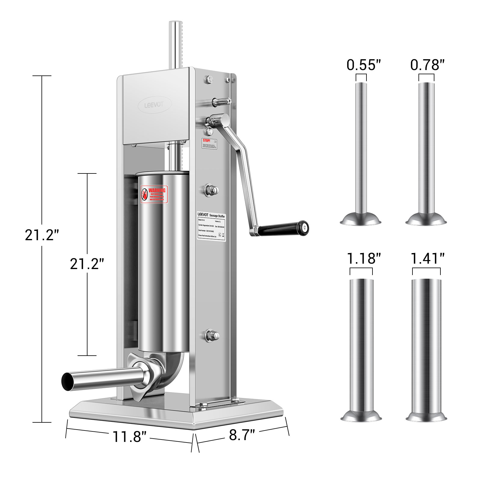 Leevot 11 lb. Vertical Manual Sausage Stuffer - Stainless Steel, 2 Speeds, 4 Filling Tubes