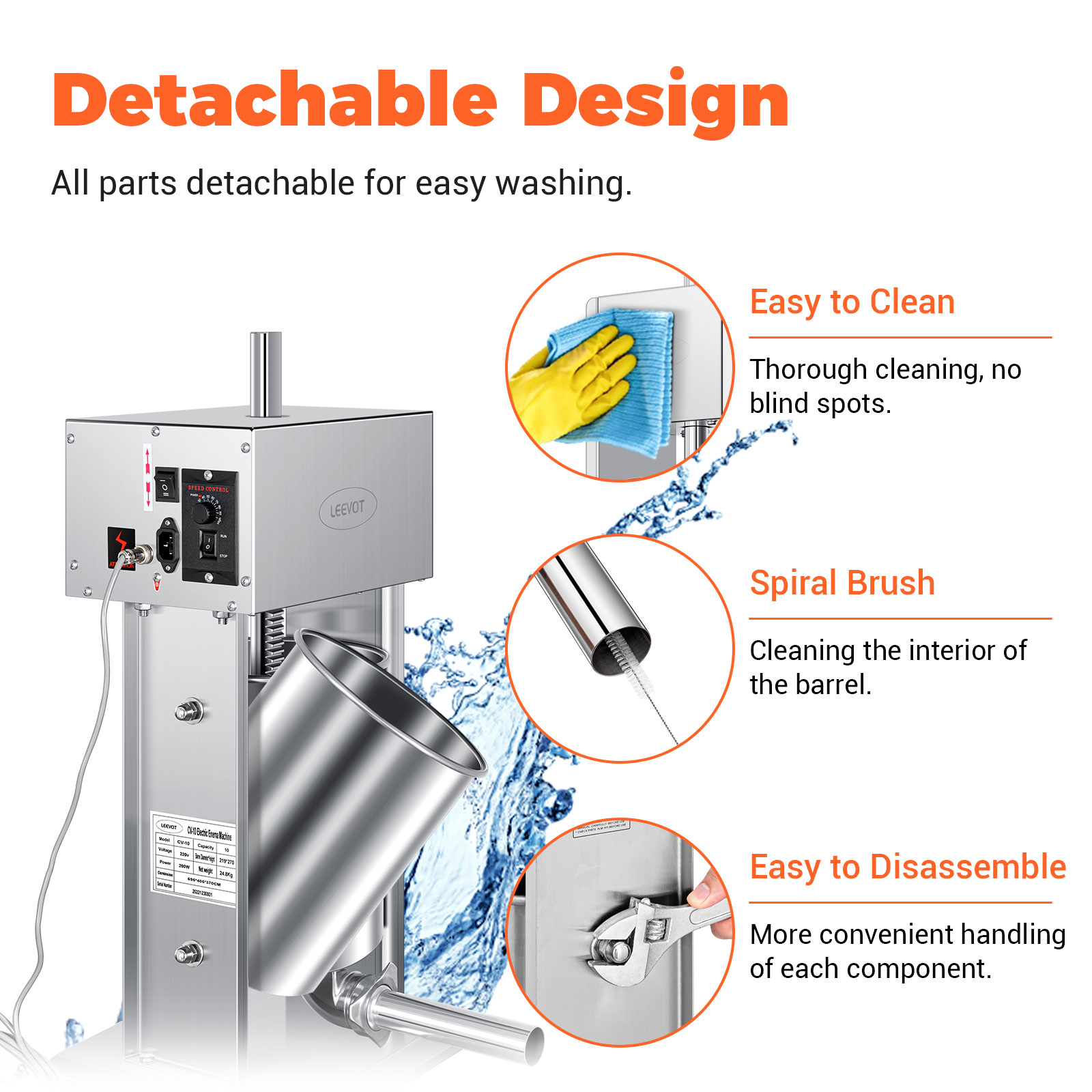 Leevot Electric Sausage Stuffer, 9 Speeds, 33Lb, Vertical, Stainless Steel with 4 Tubes, Home and Commercial Use