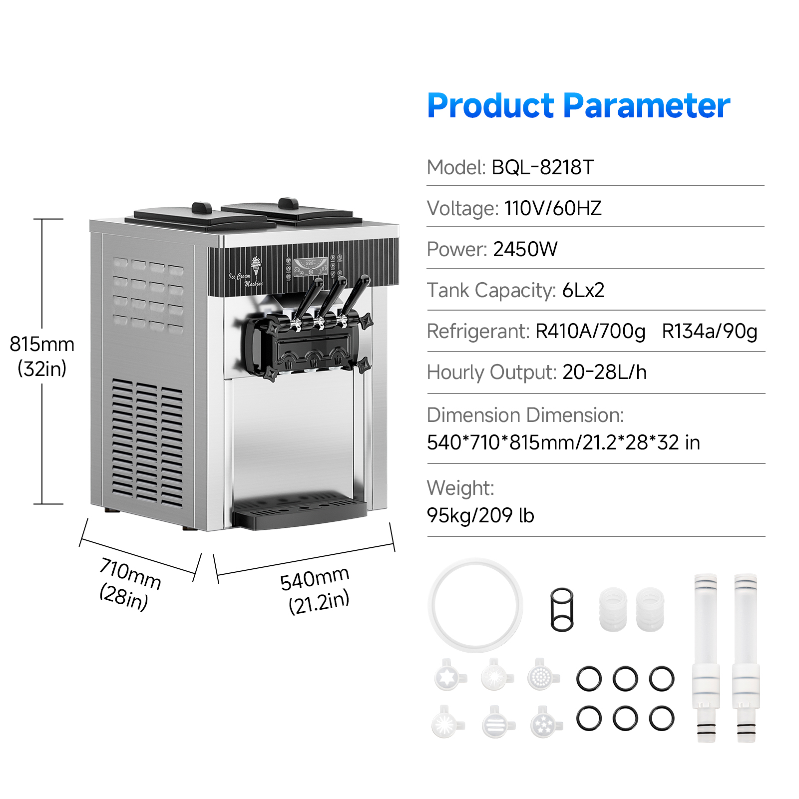 Leevot Commercial Soft Serve Countertop Ice Cream Machine with 2 Hoppers and 3 Dispensers 110V60Hz
