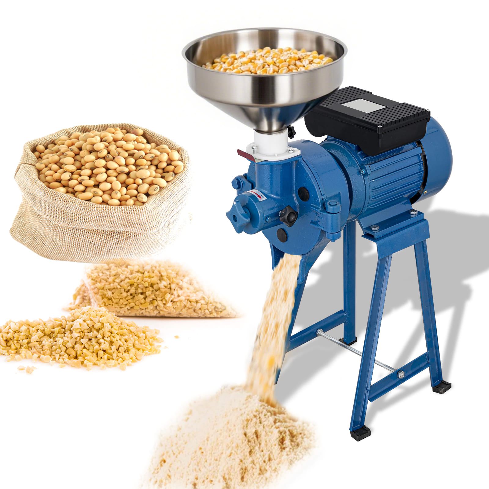 Leevot 1500W Electric Grain Mill Grinder, Heavy-Duty Commercial Corn &amp; Grain Grinder with Funnel, Adjustable Thickness, Wet &amp; Dry Grain Pulverizer for Rice, Wheat, Soybeans, and Feed