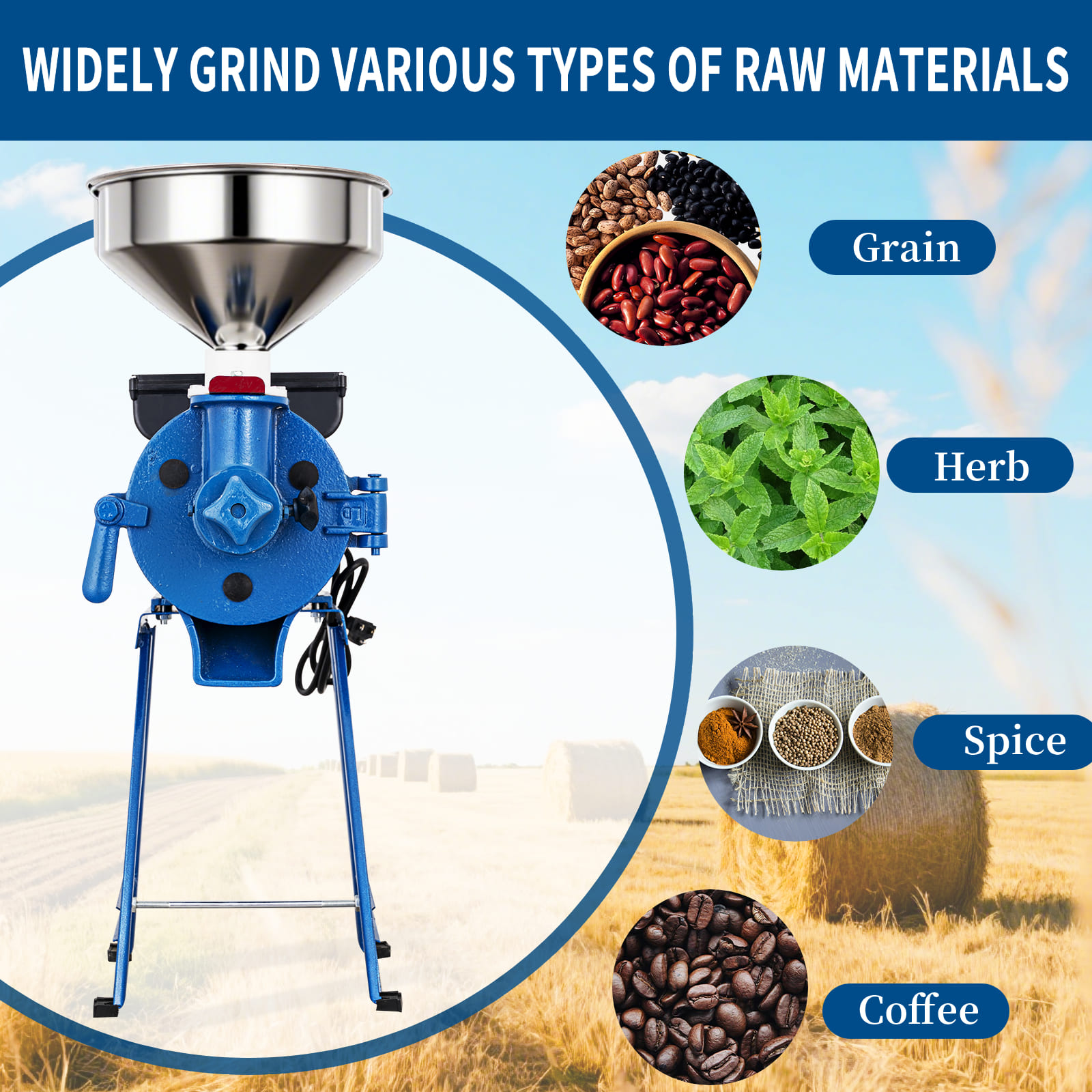 Leevot 1500W Electric Grain Mill Grinder, Heavy-Duty Commercial Corn & Grain Grinder with Funnel, Adjustable Thickness, Wet & Dry Grain Pulverizer for Rice, Wheat, Soybeans, and Feed